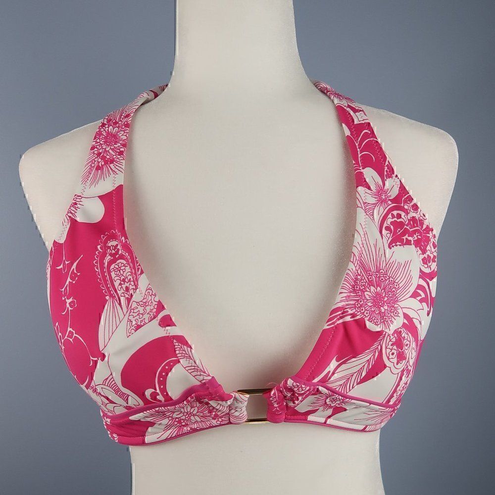 LEILANI PINK FLORAL PADDED HALTER BIKINI SWIM TOP SIZE XL